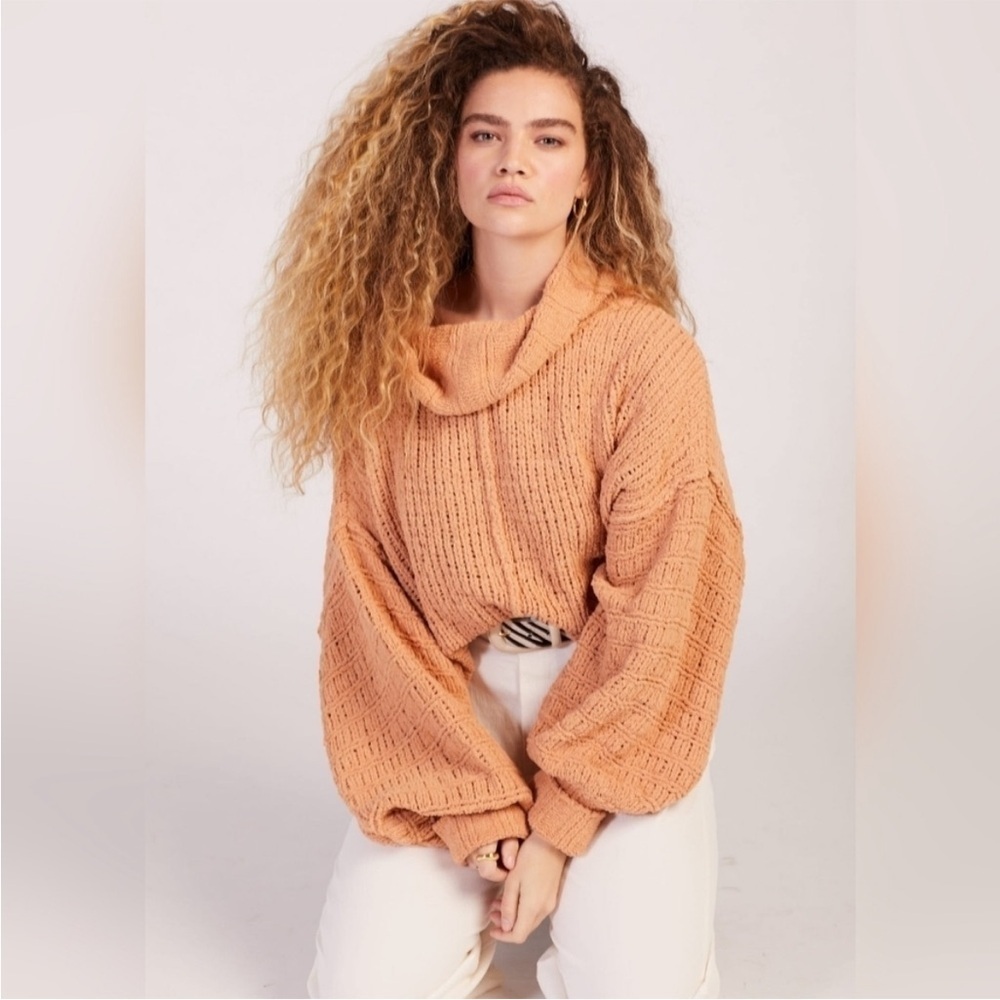Free People Be Yours Pullover Cowlneck Long Sleeve Coral Sweater Top